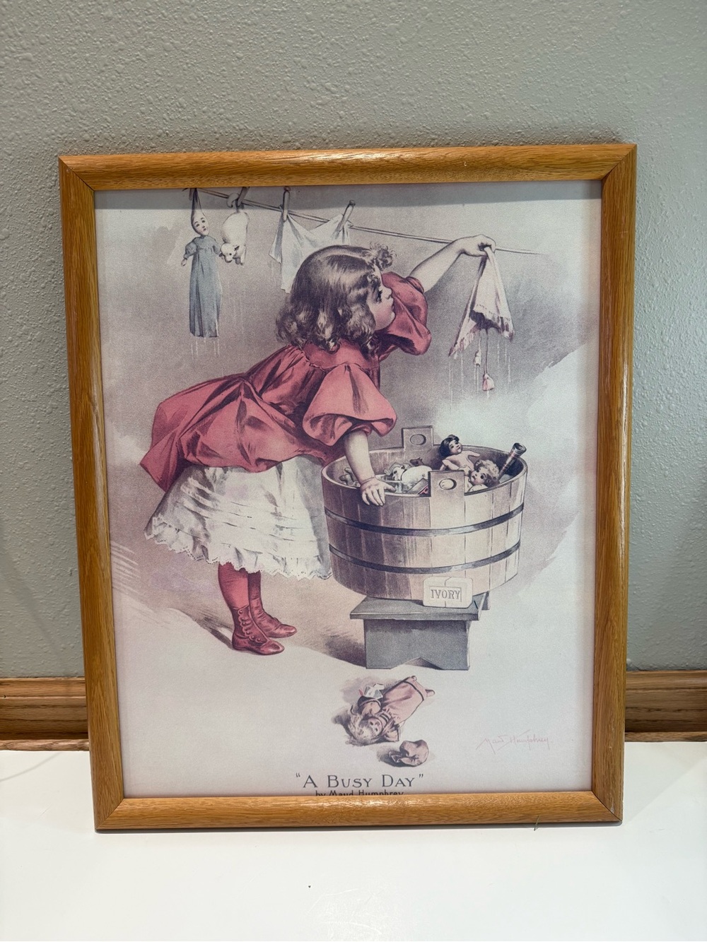 Vintage Maud Humphrey A Busy Day Ivory Soap Framed Art Print Victorian Child